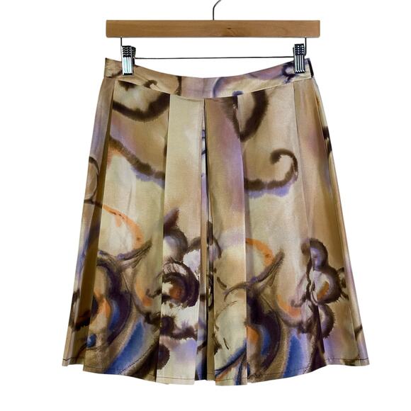 Zara 100% Silk Mini Skirt Womens 4 Multicolor Abstract Pleated Boho Artsy Fairy - Picture 1 of 6